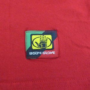 Body Glove T-Shirt Adult Size Medium Red V-Neck Short Sleeve Logo 100% Cotton